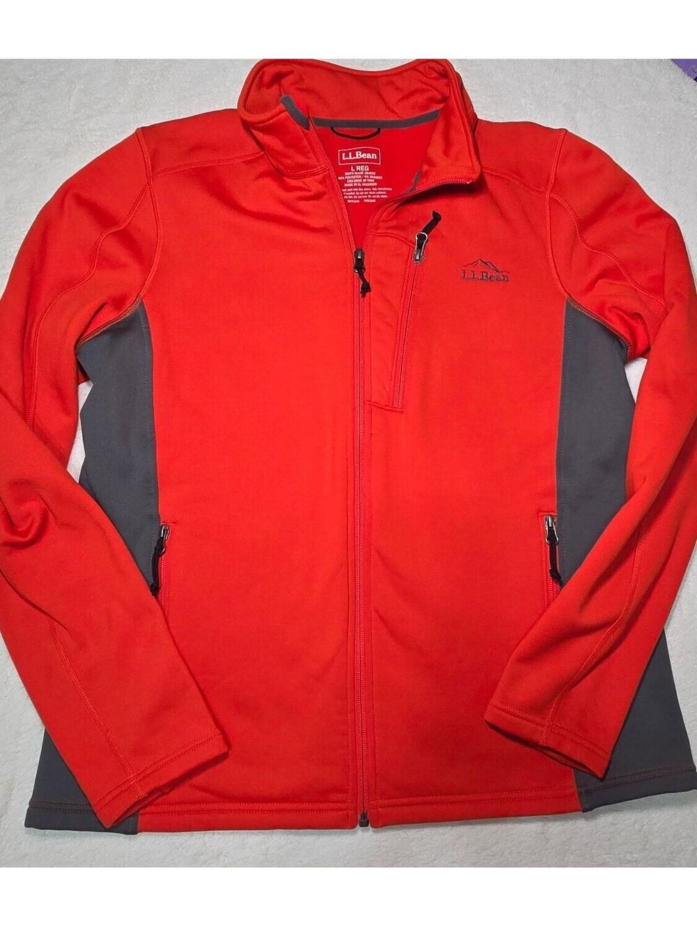 LL Bean Pathfinder Softshell Jacket Mens L Large Red Grey Fleece Lined 284602